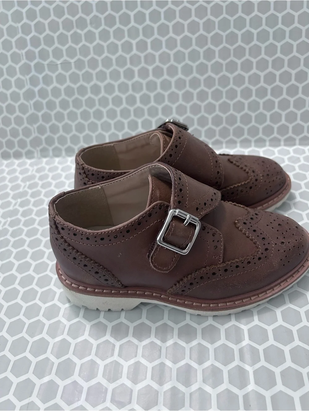 Kenneth Cole Brown Leather Single Monk Strap Brogues. Velcro Straps Size 8